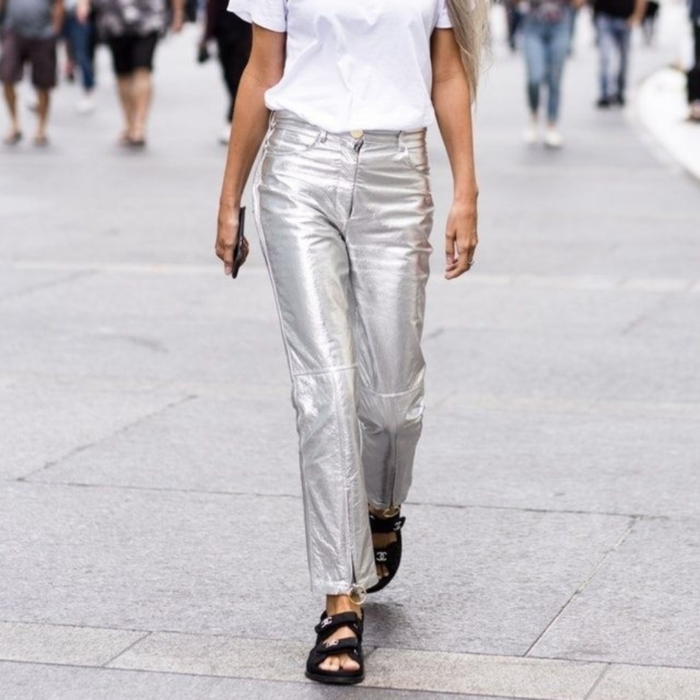 Rock out Metallic Style Satin Crop Wide Pants